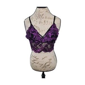 UNBRANDED 2XL Bralette Bra Ultra Crop Top Lace Sheer Lingerie Purple Black